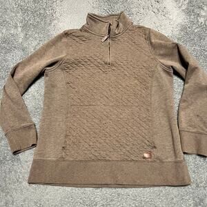 LL Bean Quilted Pullover Womens Large Brown 1/4 Zip Cotton Blend Sweatshirt